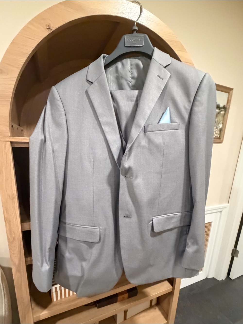 Men's Light Gray Two-Button Suit Blazer including pants and tie